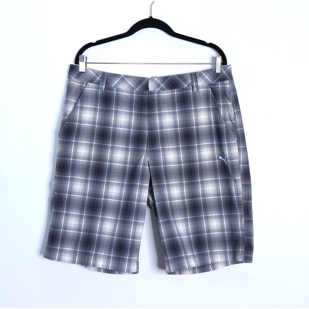 PUMA Plaid Golf Shorts Gray Multicolored Casual Performance Men's 36